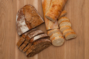 Bread chopped on wooden board with space for text