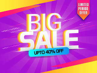 Big Sale Banner, Sale Poster, Sale Flyer, Sale Vector. 40% Off, Sale Background. Vector illustration.