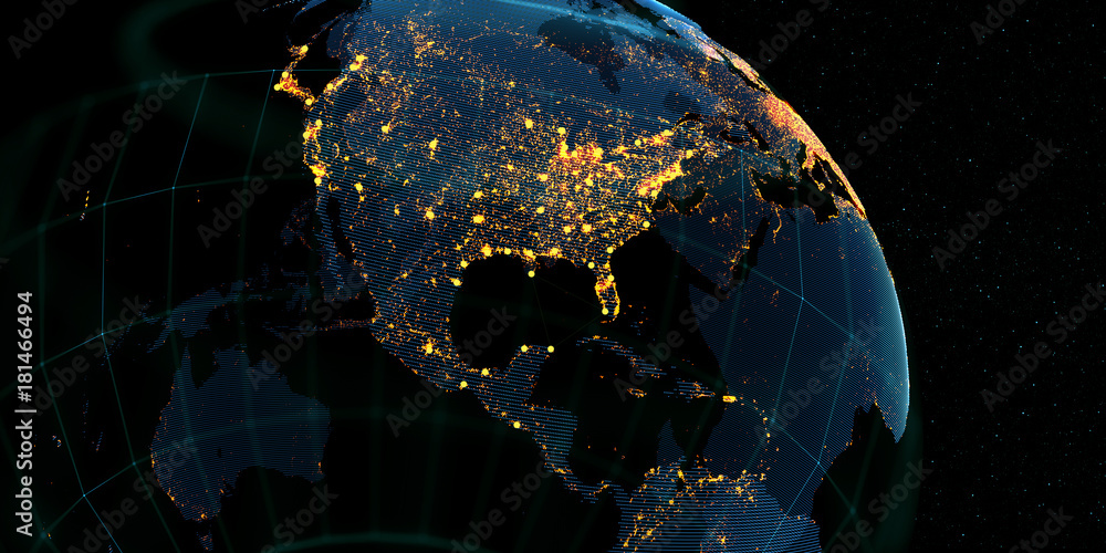 Poster Global International Connectivity Background/Connection lines Around Earth Globe, Futuristic Technology Theme Background with Light Effect