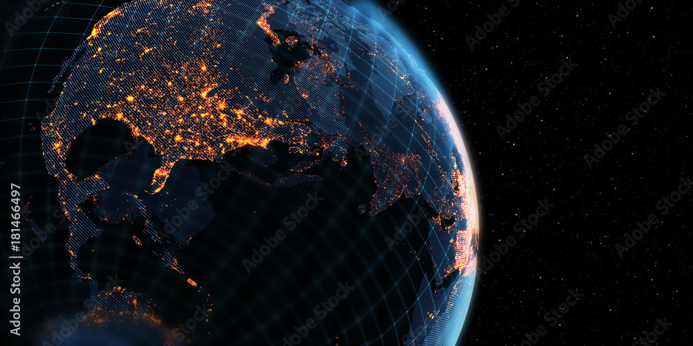 Poster Global International Connectivity Background/Connection lines Around Earth Globe, Futuristic Technology Theme Background with Light Effect