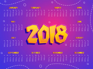 Complete Set of 12 Months, 2018 Calendar.