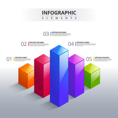 3D infographic element, or graph with five (5) steps.