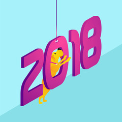 Hanging stylish pink text 2018 with a Dod illustration, Chienese zodiac for the year of 2018.