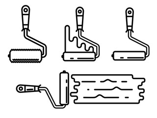 Set of paint rollers Linear icons of roller brushes Isolated on white background