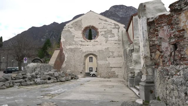 Ancient church of St. John Baptist of the 14th century perched in Venzone, Friuli, Italy	