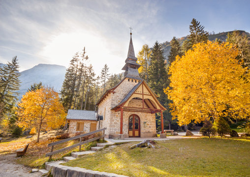 Small church in Countryside in the fall background.