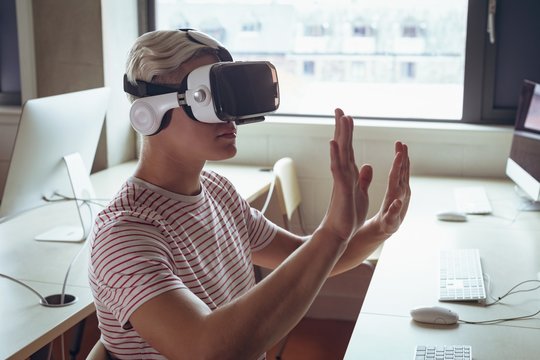 Man using virtual reality headset