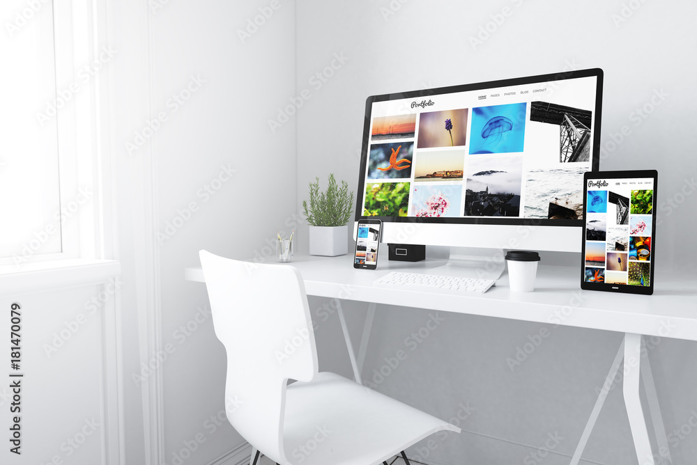 Canvas Prints devices on white minimal workspace portfolio