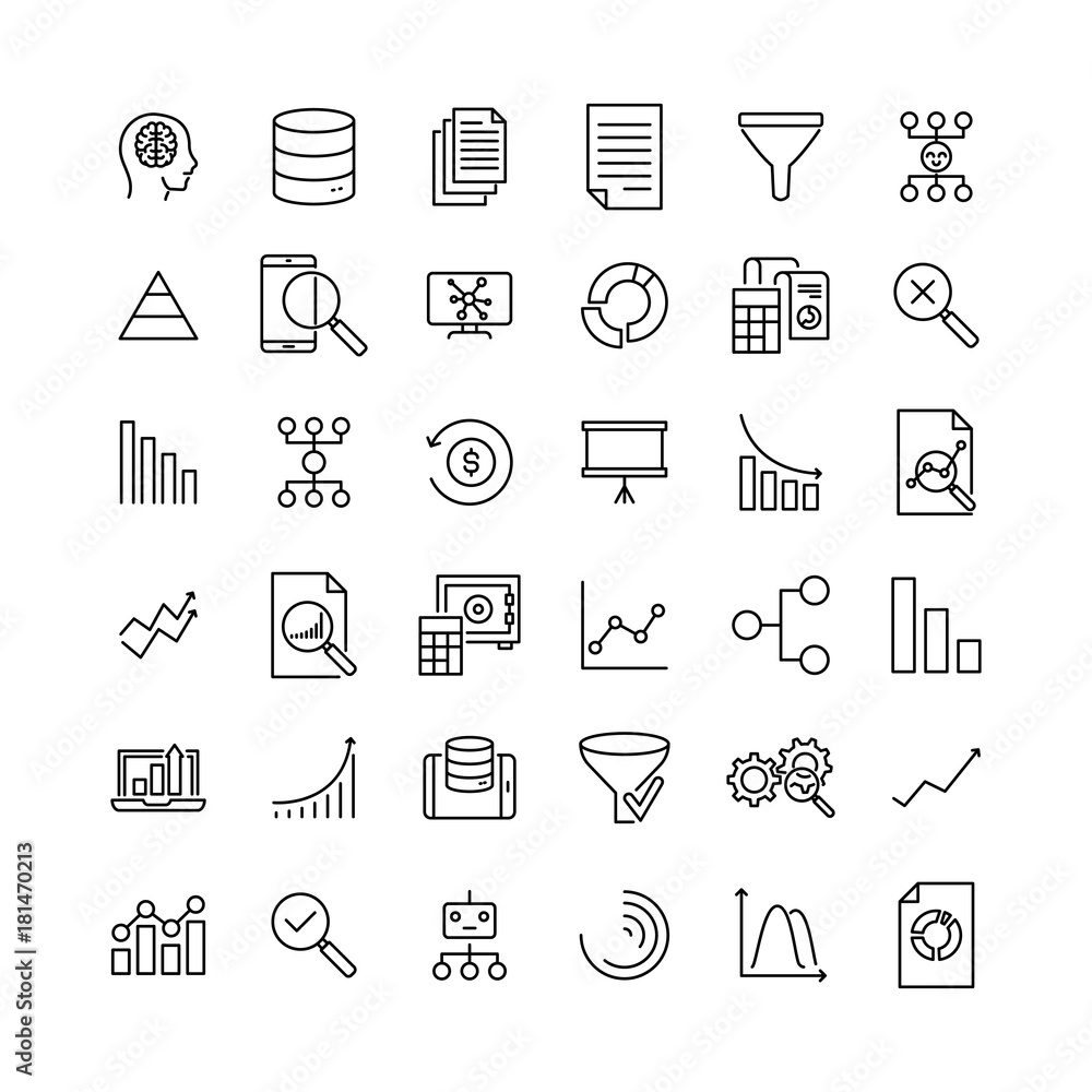 Poster simple collection of big data related line icons. thin line vector set of signs for infographic, log