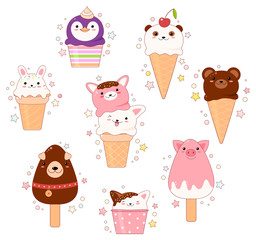 Collection of animal shaped ice cream