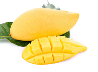 Yellow ripe mango isolated on white background.