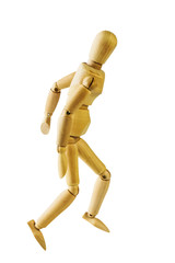 wooden puppet jumping white isolated