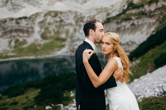 Just married couple in the Alps 