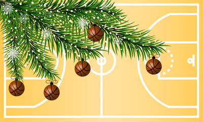 Happy New Year greeting card. Basketball greeting card.