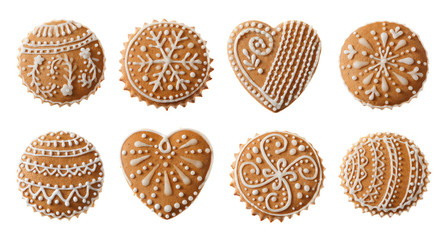 Set of christmas homemade gingerbread cookies isolated on the white background