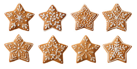 Set of christmas homemade gingerbread cookies isolated on the white background - obrazy, fototapety, plakaty