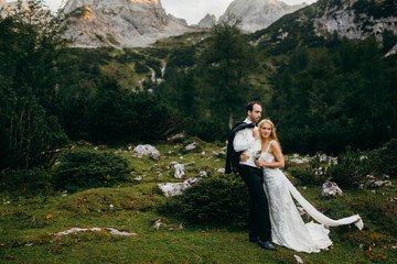 Wonderful wedding couple at the summer 