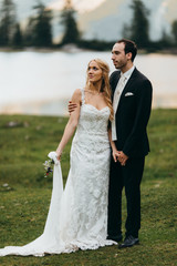 Wonderful wedding couple at the summer 
