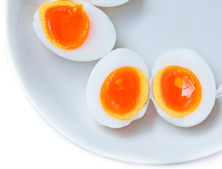 boiled duck egg on dish