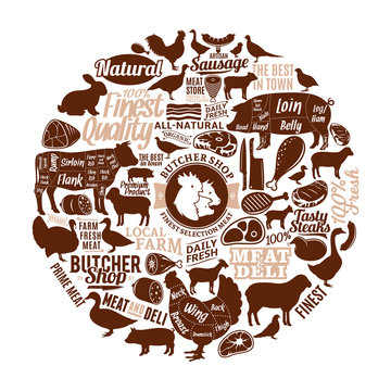 Vector butchery logo, icons and design elements