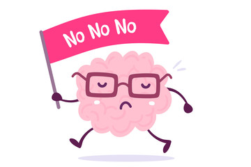 Vector illustration of pink color human brain with glasses goes with the flag on white background. - obrazy, fototapety, plakaty