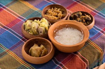 Thai rice in ice water for appetizers on table