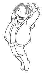 Happy Kid Jumping in the Snow, Winter Games Theme, Character Design, Coloring Page, Vector Illustration