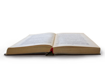 Old open book isolated on white background