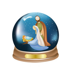 Christmas crystal ball wiht christian nativity scene on blue background