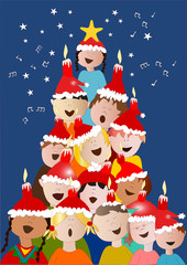 coro di bambini con candele sui berretti