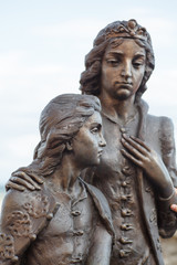Fototapeta na wymiar Monument of Ilona Zrinyi and her son Ferenc Rakoczy in Mukacheve castle, Ukraine