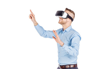 man with virtual glasses. surprised expression