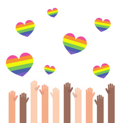 LGBT rainbow hearts. Celebrating gay people rights. Same-sex love. Pride. Flat editable vector illustration, clip art