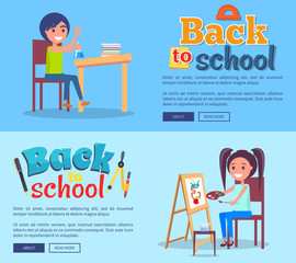 Back to School Poster Set with Girl and Boy Vector