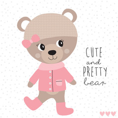 cute teddy bear animal in winter vector illustration