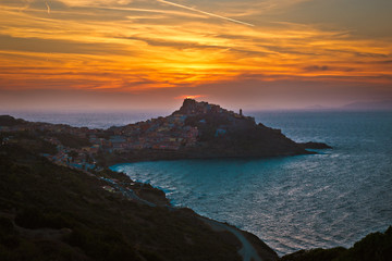 Sunset over Castelsardo in Sardinia, Italy