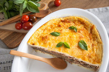 Moussaka. Traditional Greek eggplant casserole