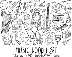 Fototapeten Set of Music illustration Hand drawn doodle Sketch line vector eps10 © veekicl