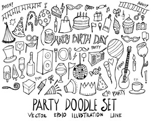 Set of Party illustration Hand drawn doodle Sketch line vector eps10