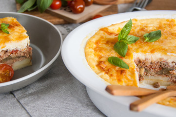 Moussaka. Traditional Greek eggplant casserole