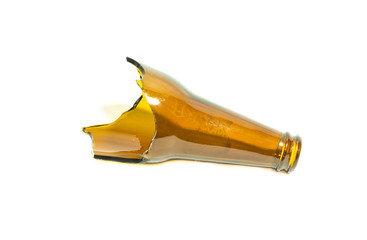 Broken bottle glass on white background