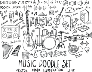 Gordijnen Set of Music illustration Hand drawn doodle Sketch line vector eps10 © veekicl
