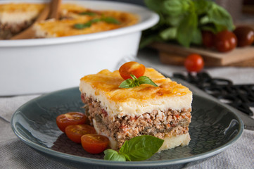 Moussaka. Traditional Greek eggplant casserole