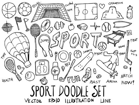 Set of Sport illustration Hand drawn doodle Sketch line vector eps10