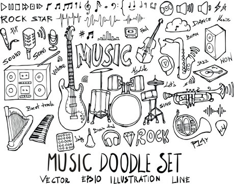 Set of Music illustration Hand drawn doodle Sketch line vector eps10