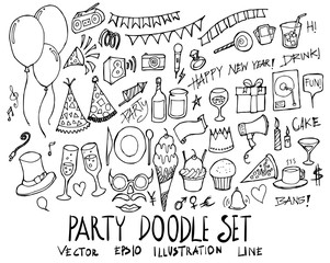 Set of Party illustration Hand drawn doodle Sketch line vector eps10