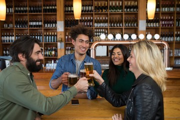 Friends toasting glass of beer in bar