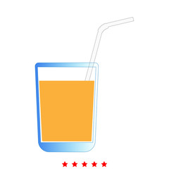 Juice glass with drinking straw icon .  Flat style