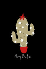 Greeting Card With Christmas Cactus Tree.