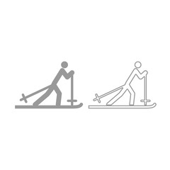 Skier icon. Grey set .